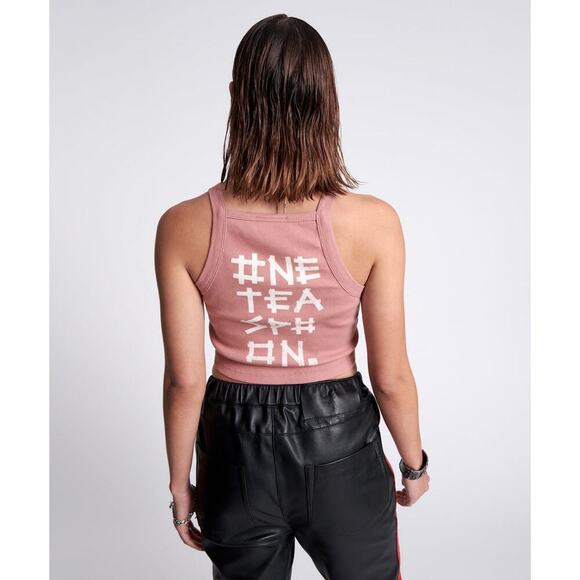 ONE TEASPOON Pink Bamboo Logo Rally Tank Top NWT Size Large - Picture 2 of 6